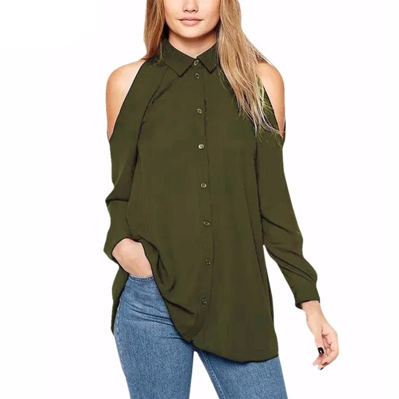 Women Off Long Shirts Chiffon Tops Turn Down Collar Long Sleeve Casual Plus Size Blouse