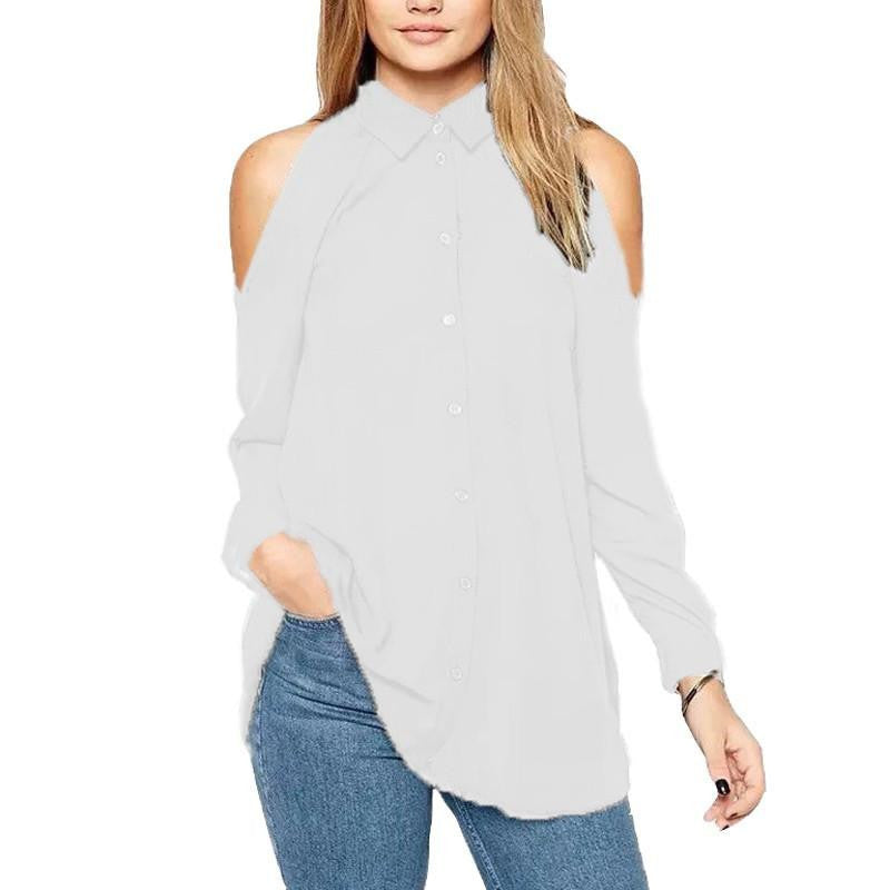 Women Off Long Shirts Chiffon Tops Turn Down Collar Long Sleeve Casual Plus Size Blouse