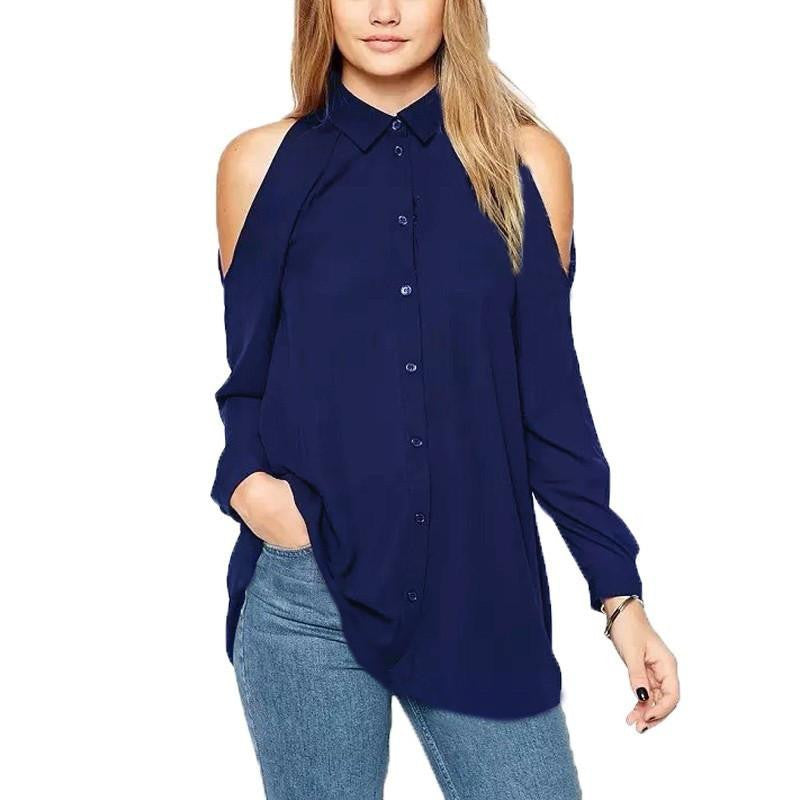 Women Off Long Shirts Chiffon Tops Turn Down Collar Long Sleeve Casual Plus Size Blouse