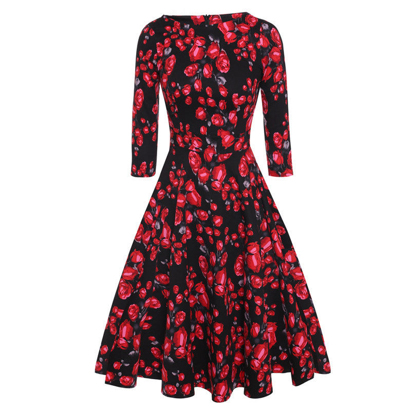 Online discount shop Australia - ACEVOG Brand 1950s Dress Autumn Spring 3/4 Sleeve Women Fashion Elegant Vintage Rockabilly Floral Swing Party Dresses 4 Styles
