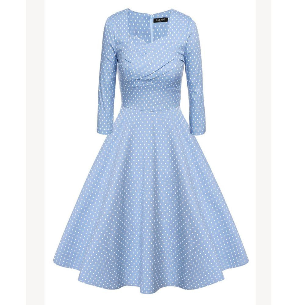 Online discount shop Australia - ACEVOG Brand 1950s Dress Autumn Spring 3/4 Sleeve Women Fashion Elegant Vintage Rockabilly Floral Swing Party Dresses 4 Styles