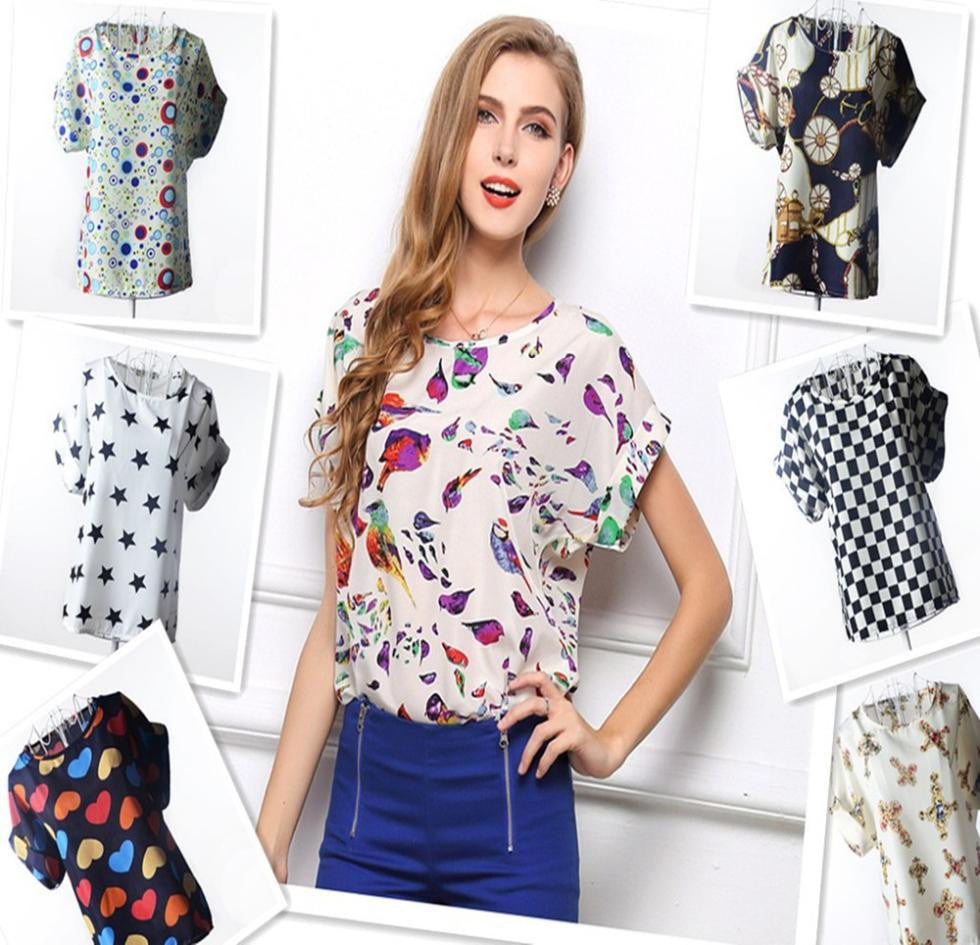 Women Colorful Birds Printed Plus Size Blouse Women Clothes