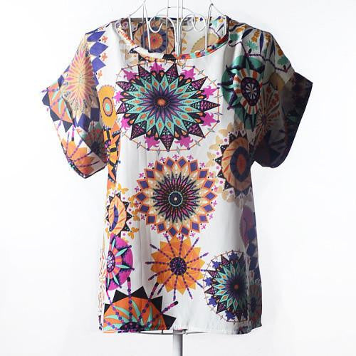 Women Colorful Birds Printed Plus Size Blouse Women Clothes