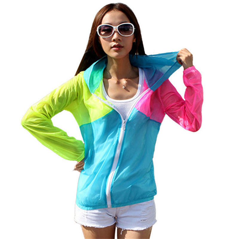 Style Women Hoodies Hooded Coat Long Sleeve Sun Protect Transparent Beach Clothing Beach Shirt
