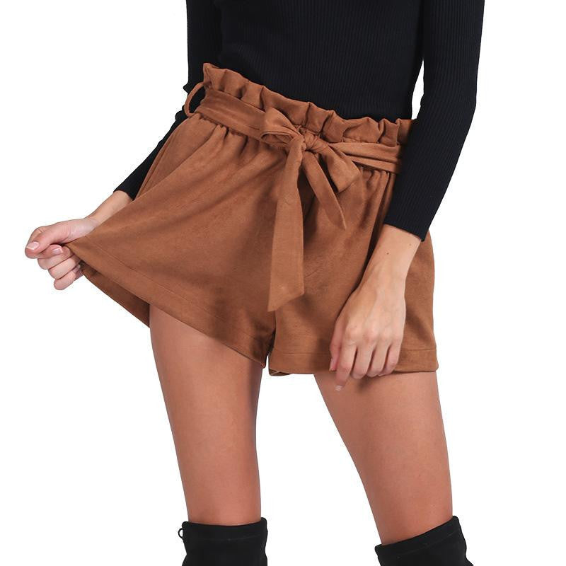 Online discount shop Australia - Fashion suede shorts women Retro elastic waist sashes brown shorts Casual Autumn Winter pocket cool shorts new