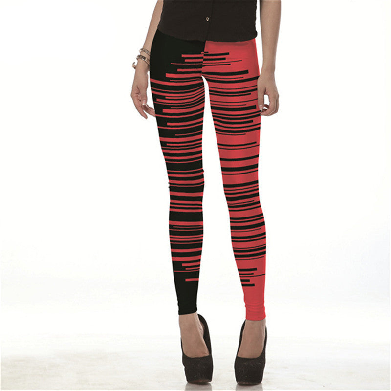 Red Black Lines Printed Woman Leggins Female Leggings Black Milk Pencil Pants women pant