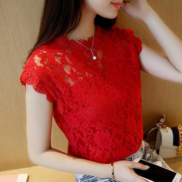 lace hollow shirt crochet solid color sleeveless shirt female