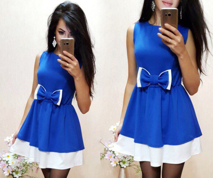 Online discount shop Australia - Casual Women Bow Patchwork Dress O-neck Sleeveless A Line Girl Party Elegant Robe Femme Mini dresses