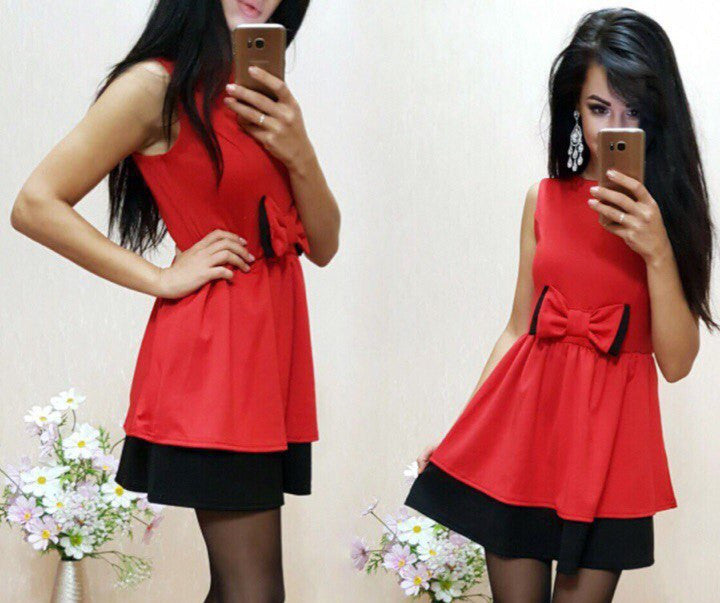 Online discount shop Australia - Casual Women Bow Patchwork Dress O-neck Sleeveless A Line Girl Party Elegant Robe Femme Mini dresses