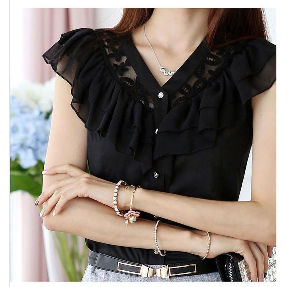 Online discount shop Australia - Ladies Shirts New Fashion Women Blouse Chiffon Shirts Lace Blouses Tops