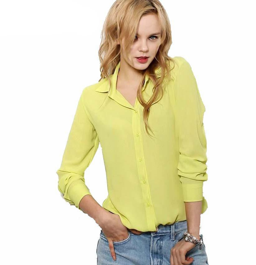 Women Blouses Button 5 Solid Color Long-sleeve Shirt Female Chiffon blouse Women's Slim Clothing TPB08