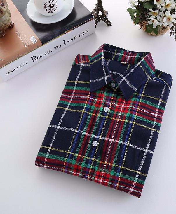 Women Blouses Long Sleeve Cotton Flannel Plaid Shirts Women Casual Plus Size Shirt 20Color