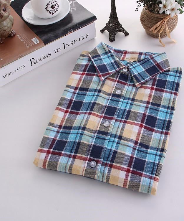 Women Blouses Long Sleeve Cotton Flannel Plaid Shirts Women Casual Plus Size Shirt 20Color