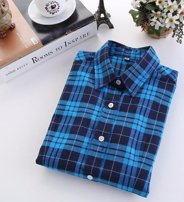 Women Blouses Long Sleeve Cotton Flannel Plaid Shirts Women Casual Plus Size Shirt 20Color