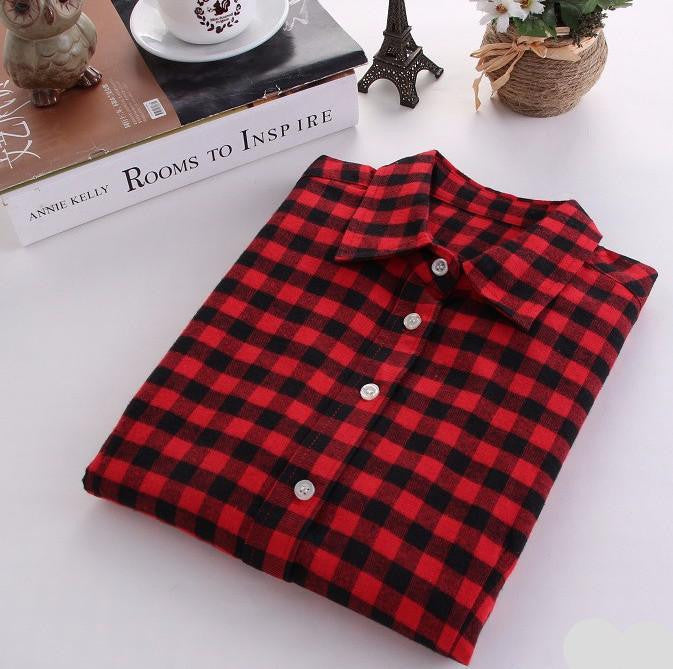 Women Blouses Long Sleeve Cotton Flannel Plaid Shirts Women Casual Plus Size Shirt 20Color