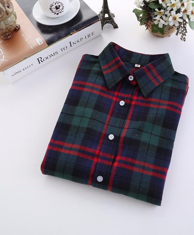 Women Blouses Long Sleeve Cotton Flannel Plaid Shirts Women Casual Plus Size Shirt 20Color