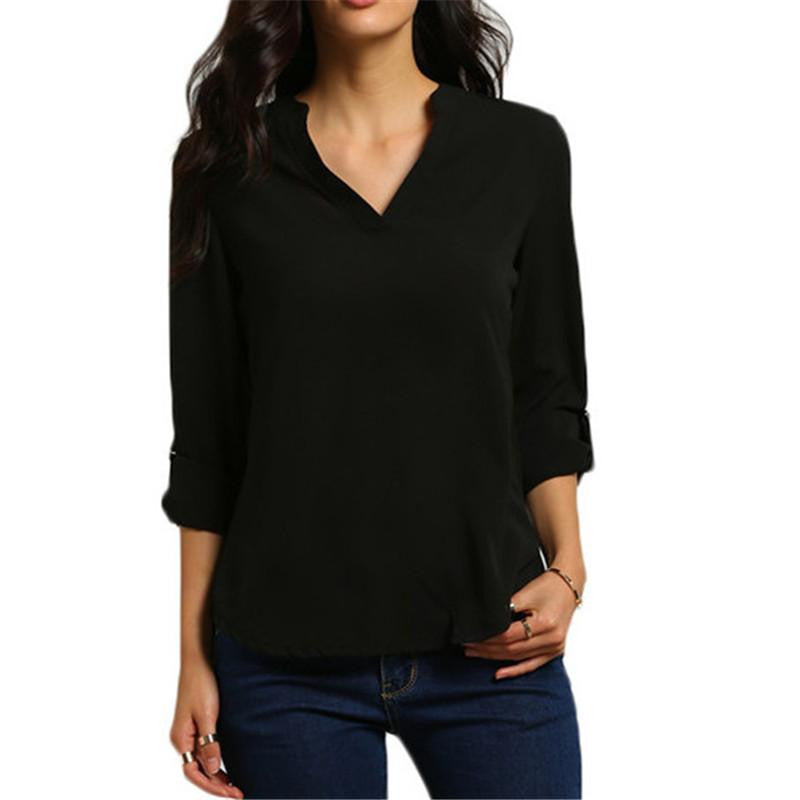 Women Blouses Shirt Off Shoulder Long Sleeve V-Neck Women Tops