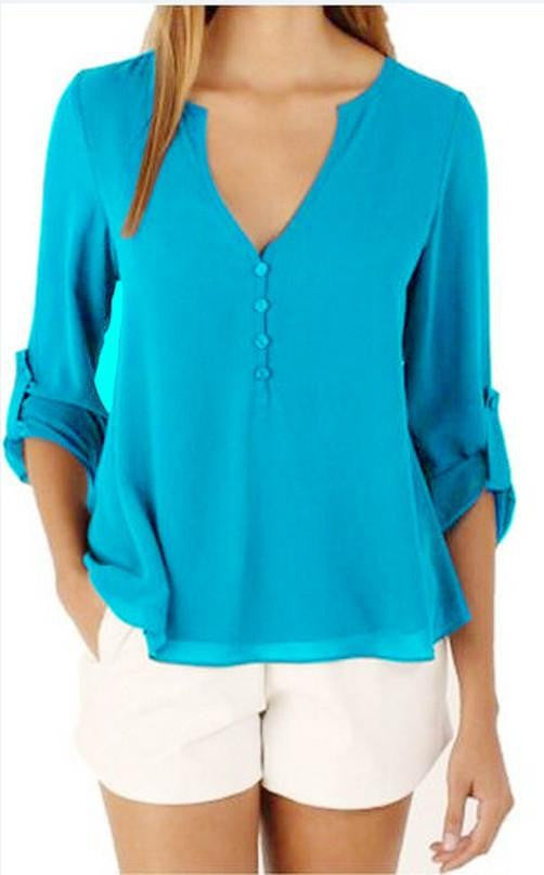 Women Blouses Shirt Off Shoulder Long Sleeve V-Neck Women Tops