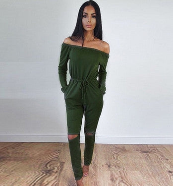 Off Shoulder Jumpsuits Long Sleeve Slim Rompers Womens Jumpsuit Club Party Jumpsuits Hole Playsuits for Women