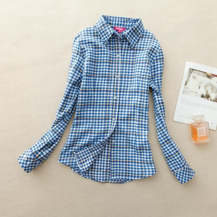 Online discount shop Australia - Fashion Women Flannel Plaid Shirt Plus Size Blouses Female Long Sleeve shirt Ladies Tops 20 Colors