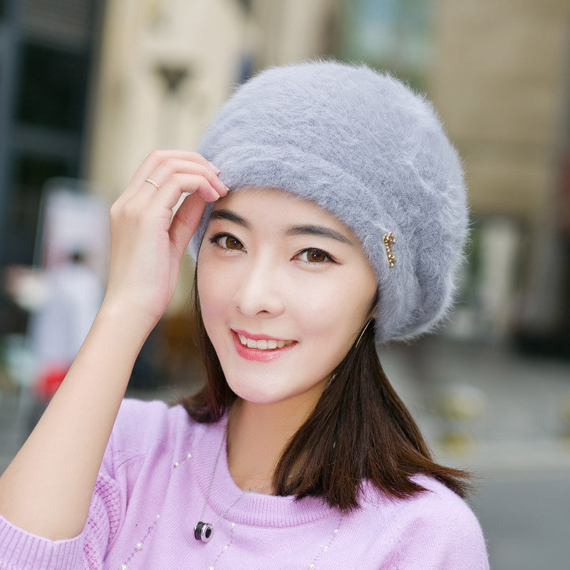 Online discount shop Australia - Hats for women beanie mom's cap solid beret Rabbit hair