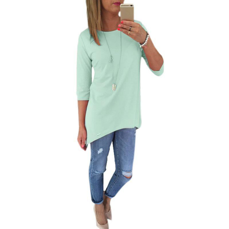 Women 3/4 Sleeve Long Tops Blouse Shirt Ladies Beach BOHO Mini Dress