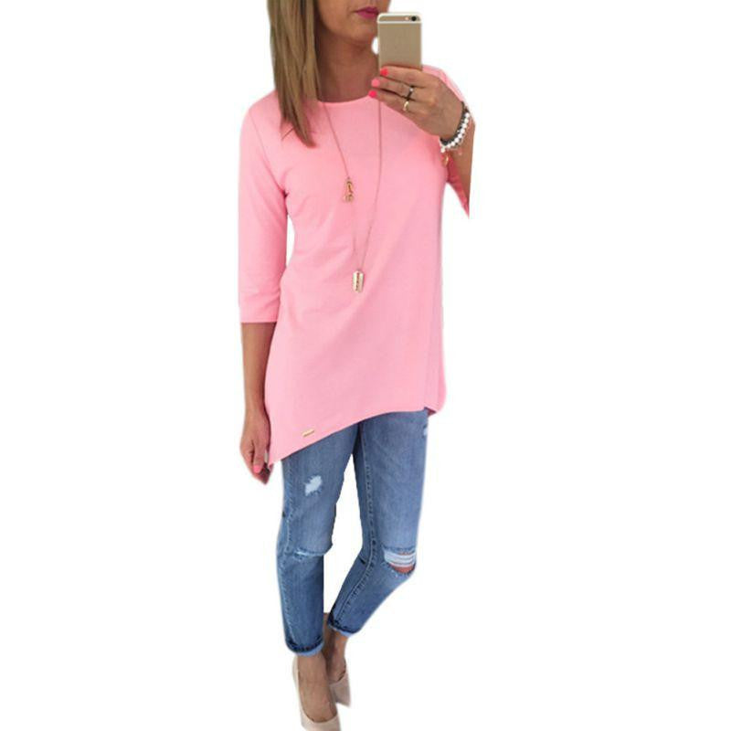 Women 3/4 Sleeve Long Tops Blouse Shirt Ladies Beach BOHO Mini Dress