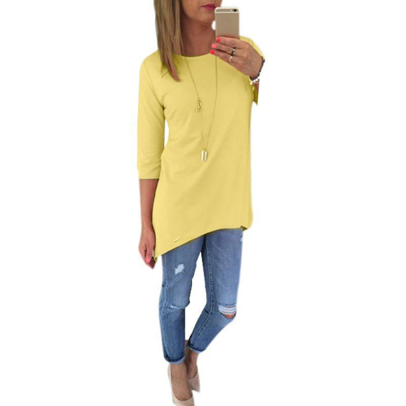 Women 3/4 Sleeve Long Tops Blouse Shirt Ladies Beach BOHO Mini Dress