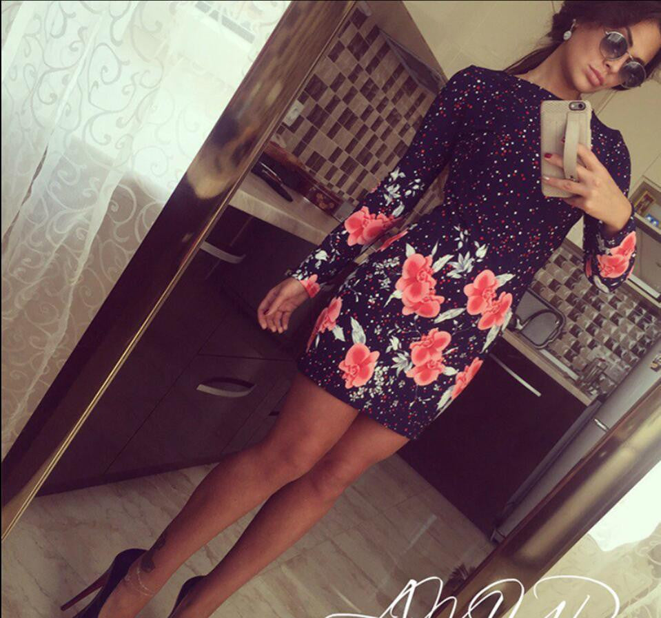 Style Bodycon Dresses Vintage Ladies Fitness Floral Print Long Sleeve O Neck Dress Party Vestidoes
