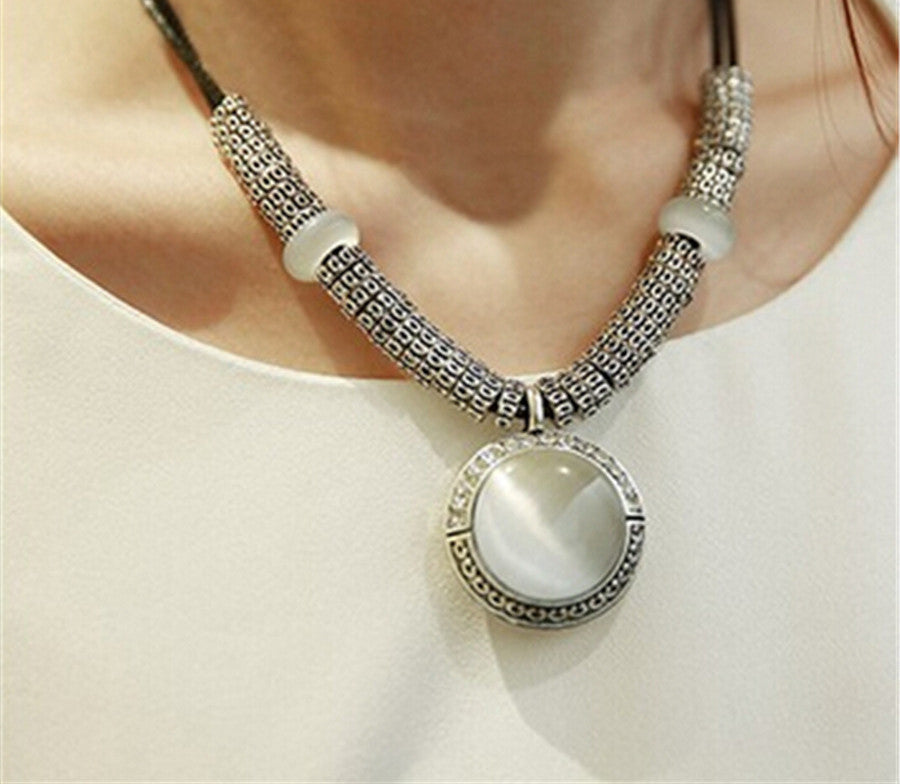 Online discount shop Australia - Fashion Opal Statement Necklaces & Pendants Women Vintage Accessories Collier Femme Leather Jewelry Bijoux Colar