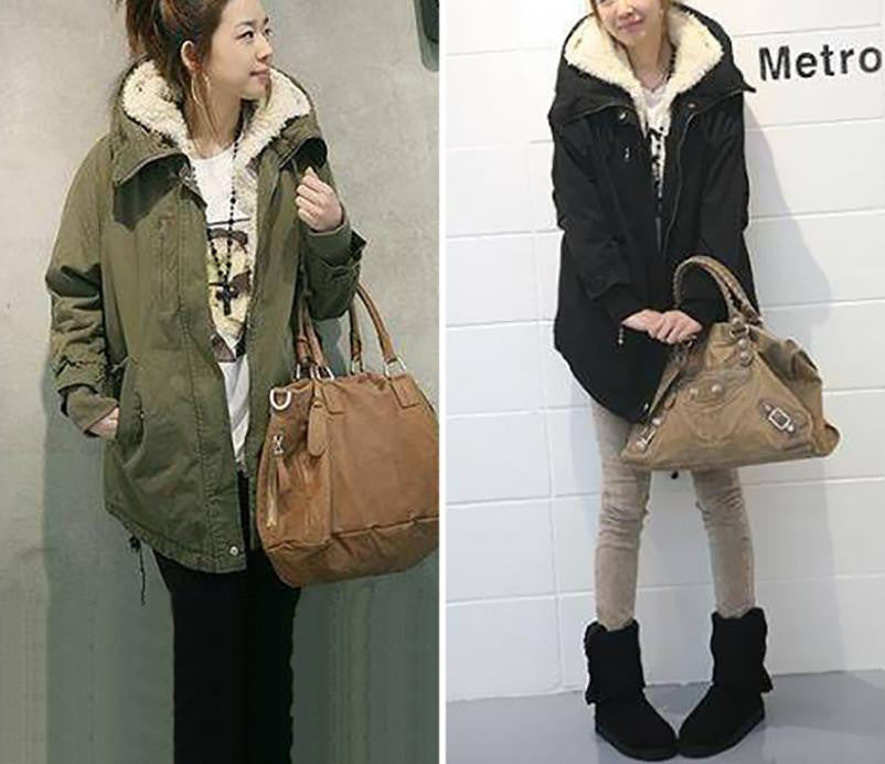Women Coat Long Sleeve Zipper Thicken Fleece Hooded Parka Overcoat Jacket Outerwear Plus Size Clothing