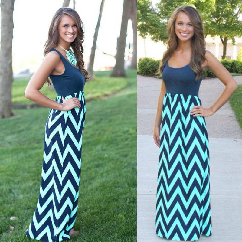 Women Summer Beach Boho Maxi Dress High Brand Striped Print Long Dresses Feminine Plus Size