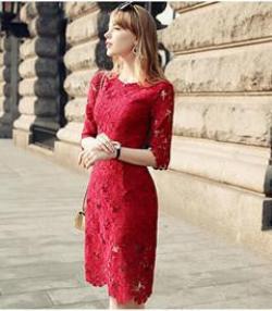 Women Lace Dress Half Sleeve Knee-Length Lace Dresses Party Winter lace Dress vestidos dresses women