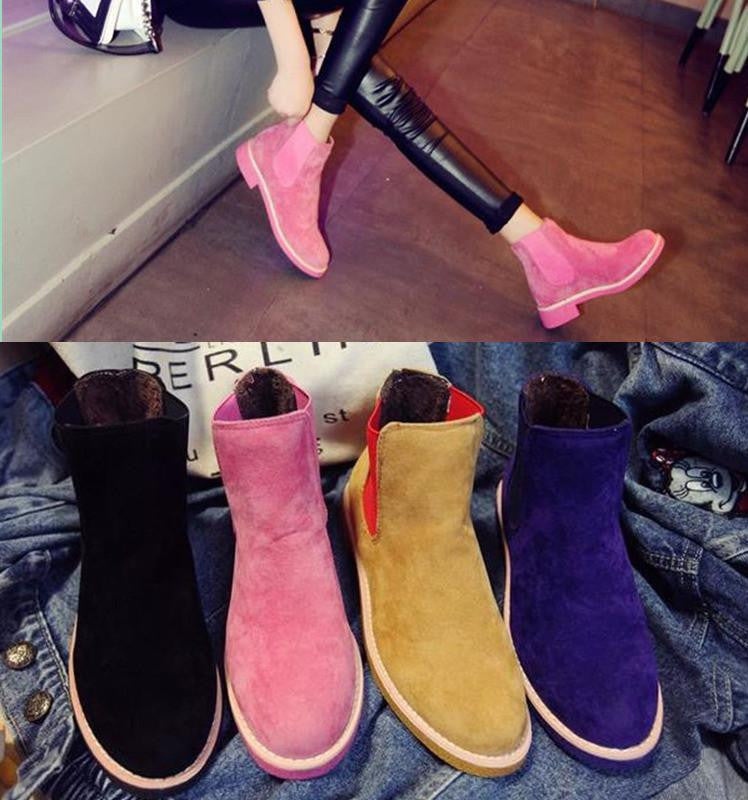Suede Leather Ankle Boots Flat Heels 9 Candy Colors Oxford Shoes Woman Casual