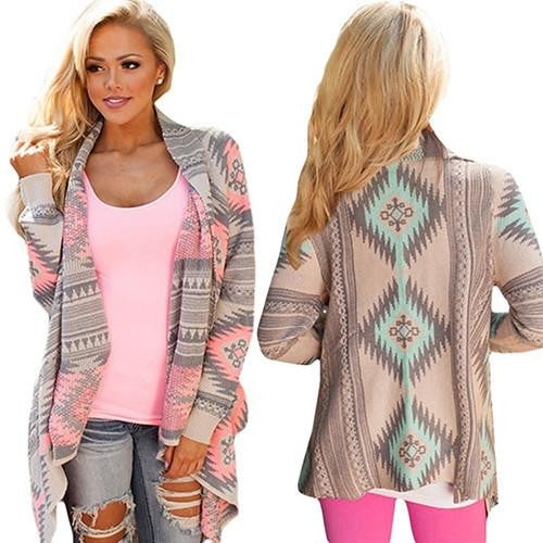 Women's Irregular Floral Print Loose Knitted Cardigan Coat