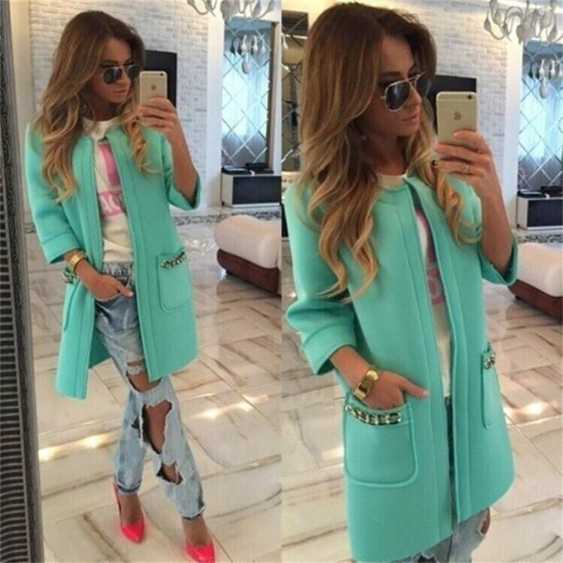 Women Coat Fashion O-Neck Cotton Cardigans Trench Candy Color Female Outwear Maxi Women Coats C1010