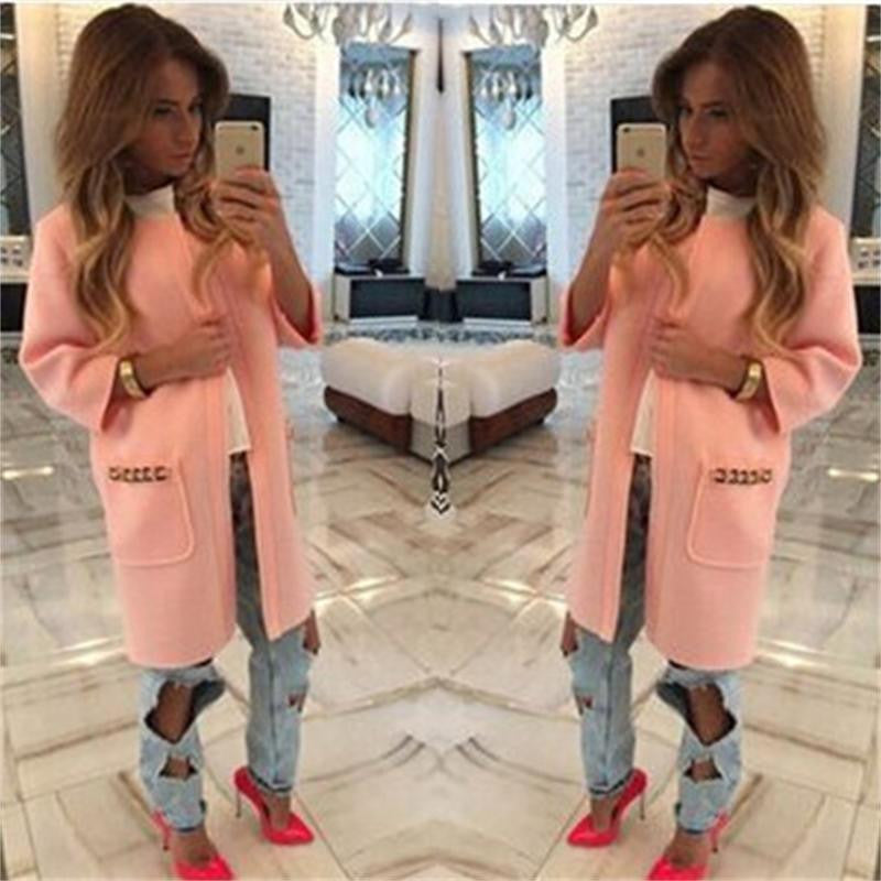 Women Coat Fashion O-Neck Cotton Cardigans Trench Candy Color Female Outwear Maxi Women Coats C1010