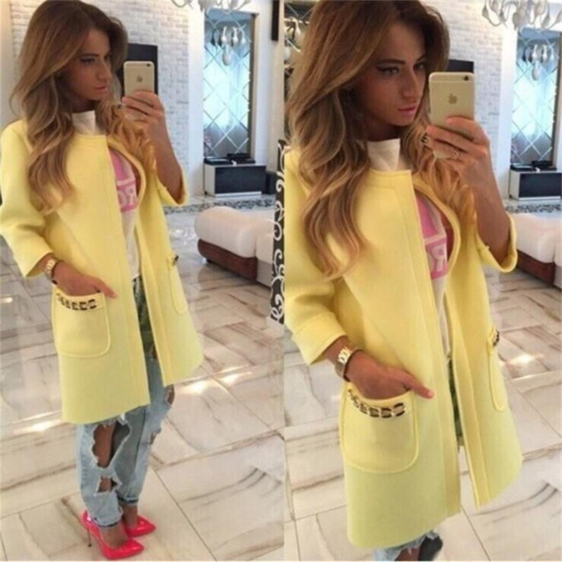 Women Coat Fashion O-Neck Cotton Cardigans Trench Candy Color Female Outwear Maxi Women Coats C1010