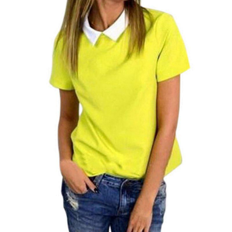 Women Blouses Turn Down Collar Short Sleeve Chiffon Shirts Slim Casual Blouse Plus Size Tops