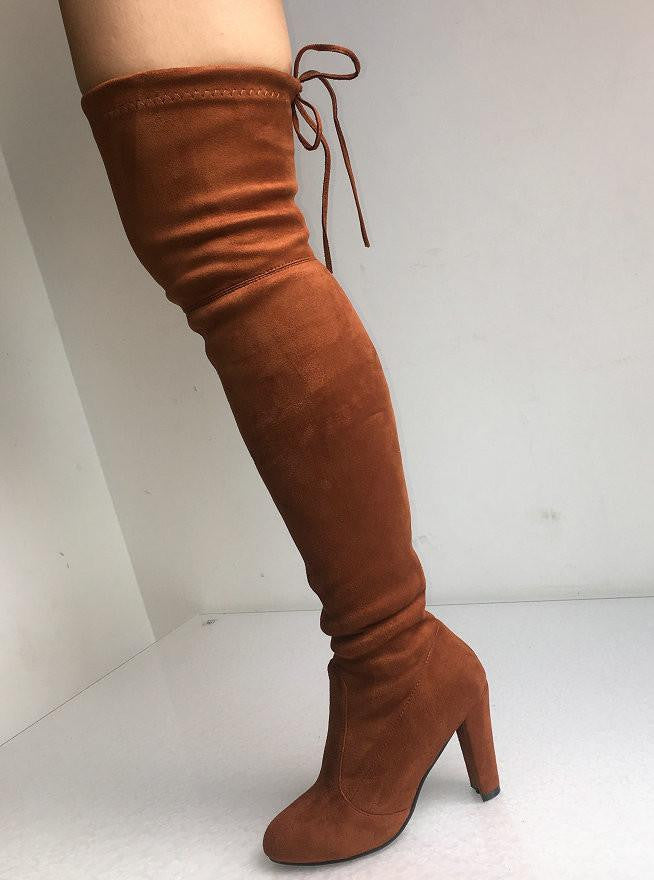 Women Faux Suede Thigh High Boots Over the Knee Boots Stretch Overknee High Heels Woman Shoes Black Gray Wine Red Brown