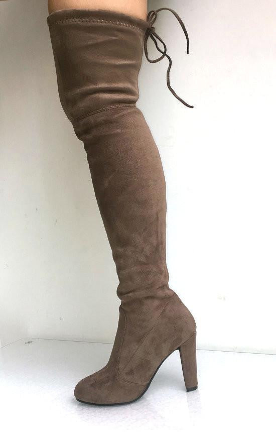 Women Faux Suede Thigh High Boots Over the Knee Boots Stretch Overknee High Heels Woman Shoes Black Gray Wine Red Brown