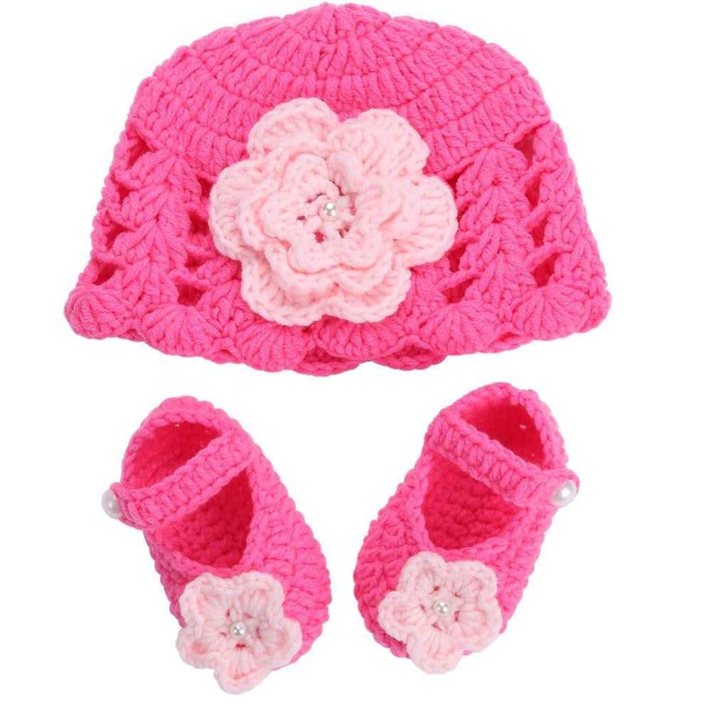 Online discount shop Australia - Big Flower Knitting Baby Shoes Girls Hats Sets Ballerina Booties Baby Fashion Newborn First Walker,Vintage Accessories