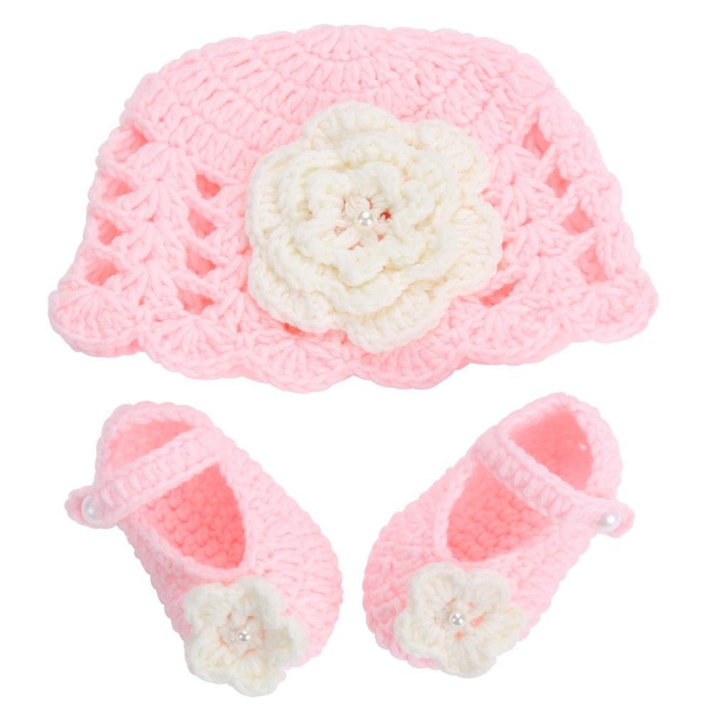 Online discount shop Australia - Big Flower Knitting Baby Shoes Girls Hats Sets Ballerina Booties Baby Fashion Newborn First Walker,Vintage Accessories