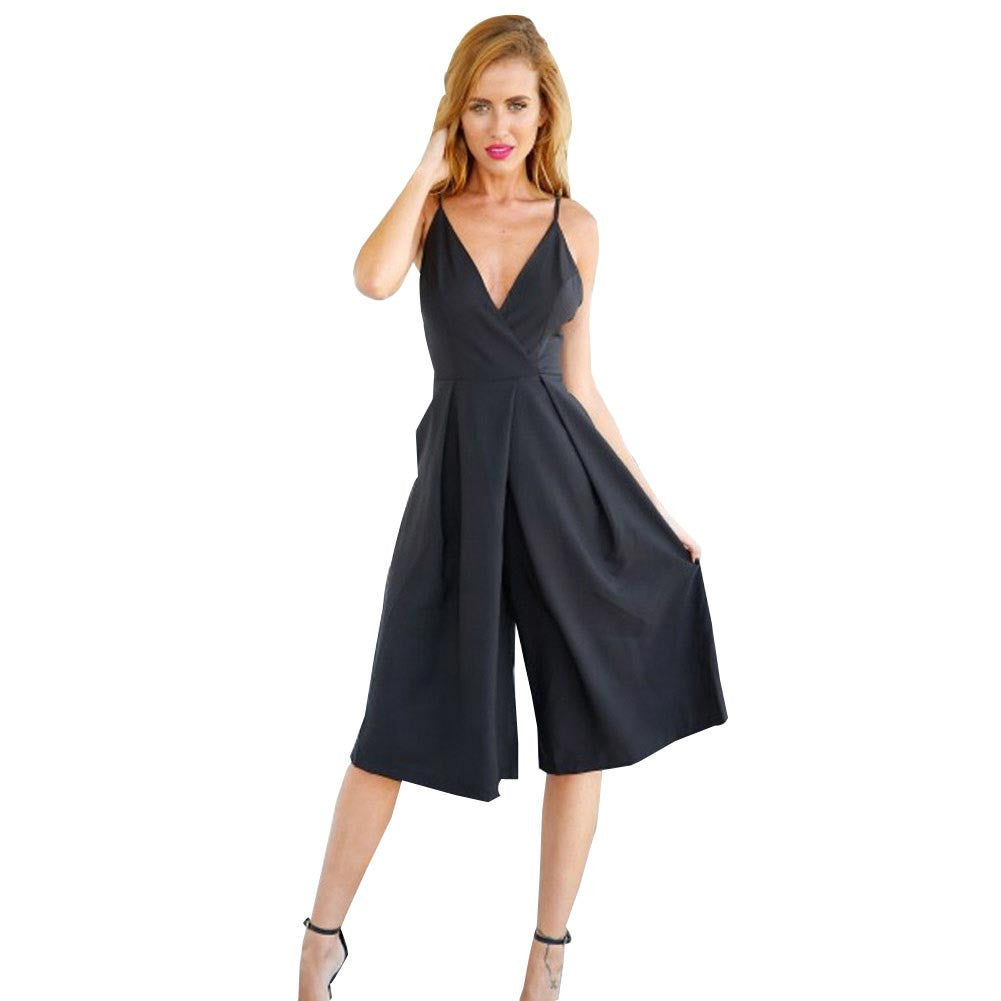 Rompers Womens Black Linen Cotton Jumpsuit Backless Xl Halter Wide Leg Elegant Jumpsuit Celebrity Plus Size V Neck