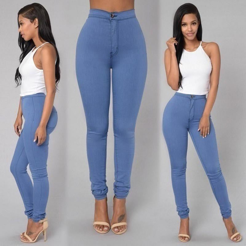 Women Solid Casual Jeans High Waist Pencil Pants Denim Jeans Stretch Skinny Leggings Pants Slim Fit Long Trousers C8128