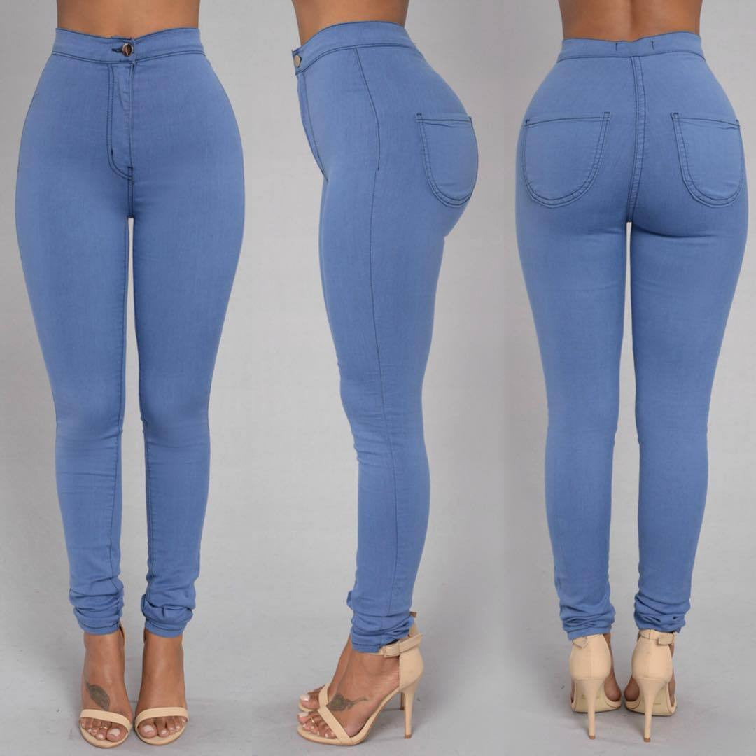 Women Solid Casual Jeans High Waist Pencil Pants Denim Jeans Stretch Skinny Leggings Pants Slim Fit Long Trousers C8128