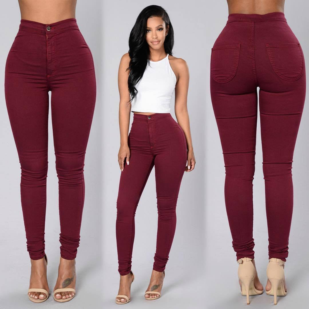 Women Solid Casual Jeans High Waist Pencil Pants Denim Jeans Stretch Skinny Leggings Pants Slim Fit Long Trousers C8128