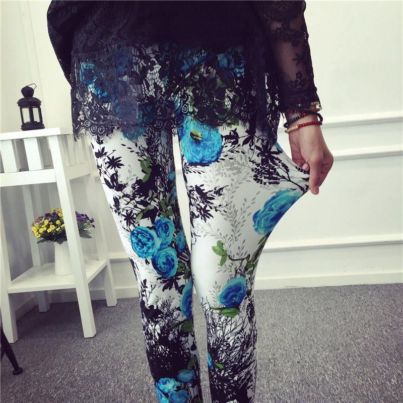 Womens Thin Stretch leggings Colored Stars Graffiti Slim Skinny Leggings Pants Female