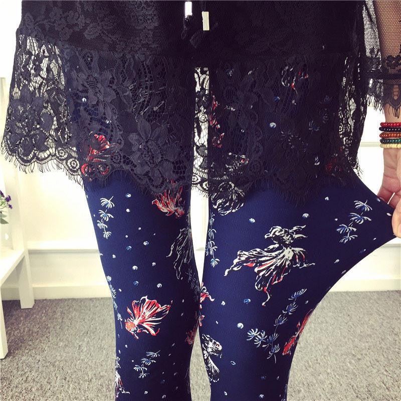 Womens Thin Stretch leggings Colored Stars Graffiti Slim Skinny Leggings Pants Female