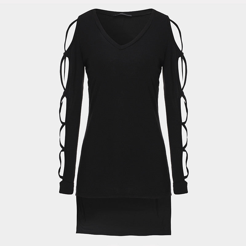 V Neck Hollow Out Long Sleeve Black Women Blouse Tops Casual Bandage Shirts Plus Size Blouses